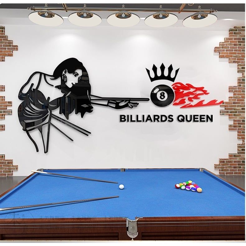 Tranh mica 3d dán tường mẫu tranh trang trí quán Bi-a, Billiard, Clb Bida, Cơ Thủ