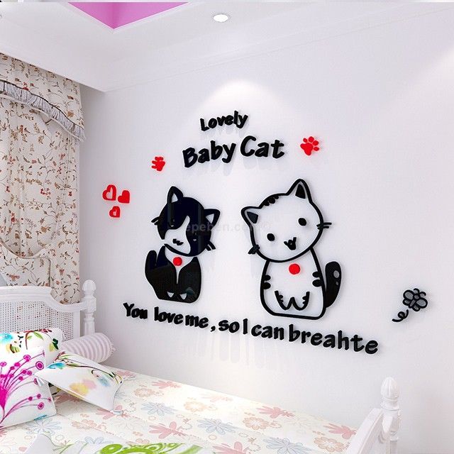 Tranh mica EPeBen dán tường nổi 3d hình baby cat decor trang trí mầm non, phòng cho bé