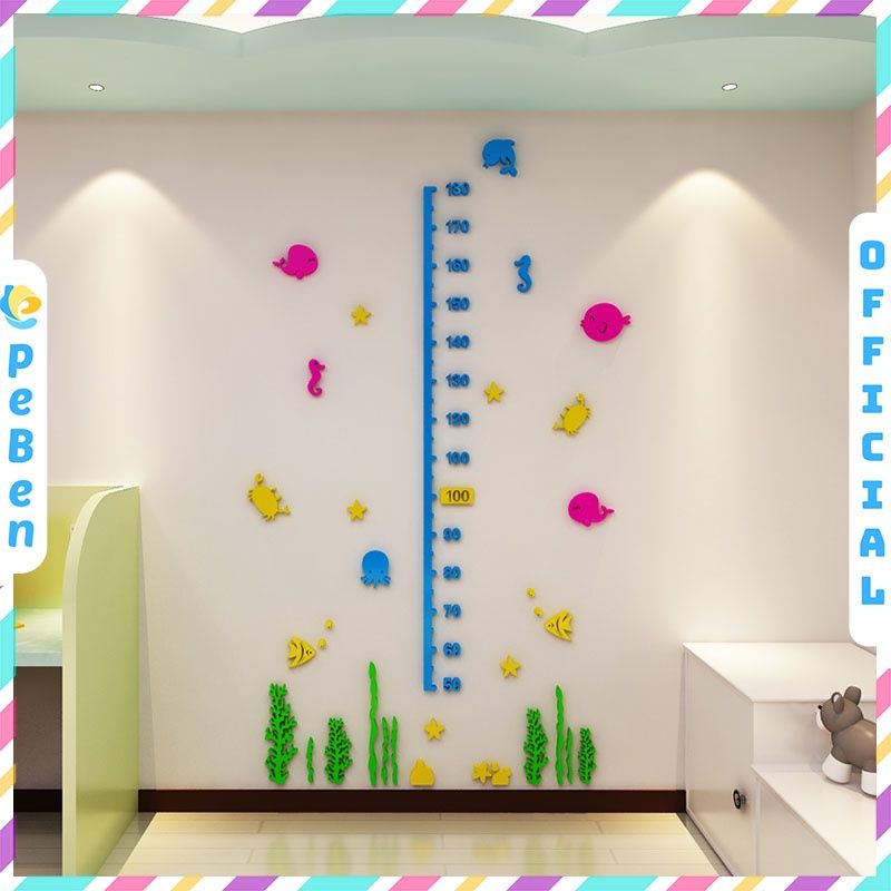 Tranh mica EPeBen dán tường nổi 3d hình Thước trong lòng đại dương đo chiều cao cho bé decor trang trí phòng cho bé
