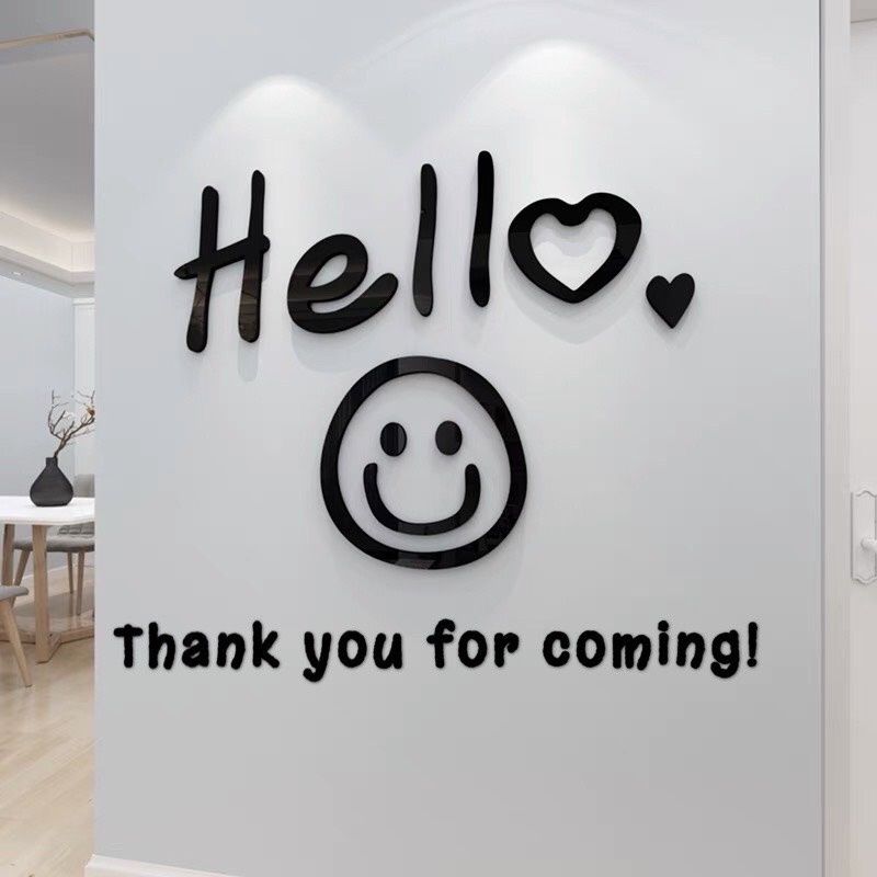 Tranh mica EPeBen dán tường nổi 3d hình Welcome hello mặt cười decor trang trí quán trà sữa, cửa hàng, spa, salon