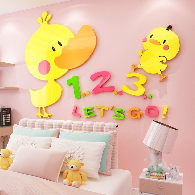 Tranh mica EPeBen dán tường nổi 3d hình chú vịt con decor trang trí mầm non, phòng cho bé