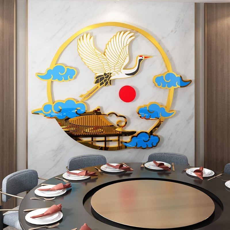 Tranh mica EPeBen dán tường nổi 3d hình Linh vật hạc hươu nghệ thuật decor trang trí phòng khách, cửa hàng