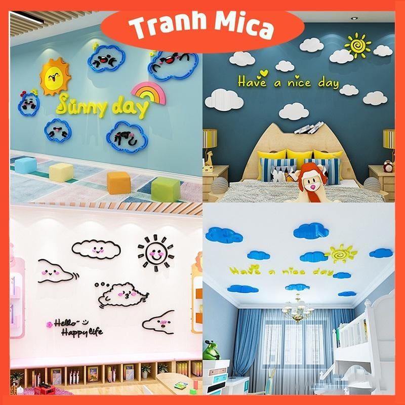 Tranh mica EPeBen dán tường nổi 3d hình Mây và mặt trời decor trang trí phòng cho bé, nhà trẻ, cửa hàng