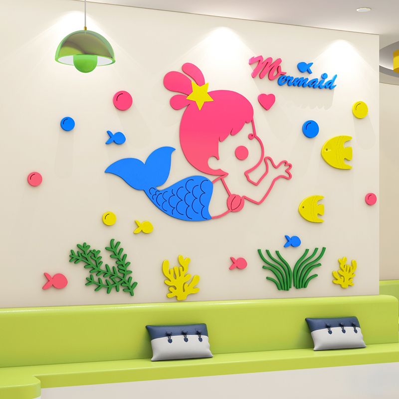 Tranh mica EPeBen dán tường nổi 3d hình tiên cá cute, decor trang trí mầm non, mẫu giáo, khu vui chơi trẻ em