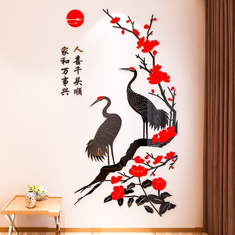 Tranh mica EPeBen dán tường nổi 3d hình chim hạc Vạn Sự Như Ý decor trang trí phòng khách, phòng ngủ, nhà cửa ngày tết