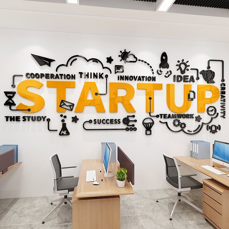 Tranh Mica 3d Dán Tường IDEA, STARTUP, BEST VIEW Trang Trí Văn Phòng Làm Việc, Phòng Tập Gym