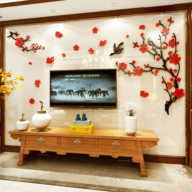 Tranh mica EPeBen dán tường nổi 3d hình hoa đào decor trang trí tết phòng khách, phòng ngủ