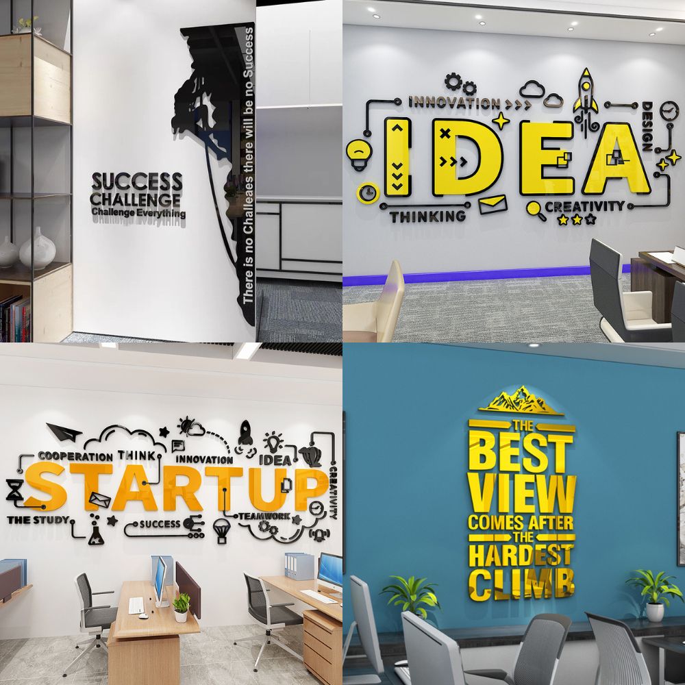 Tranh Mica 3d Dán Tường IDEA, STARTUP, BEST VIEW Trang Trí Văn Phòng Làm Việc, Phòng Tập Gym