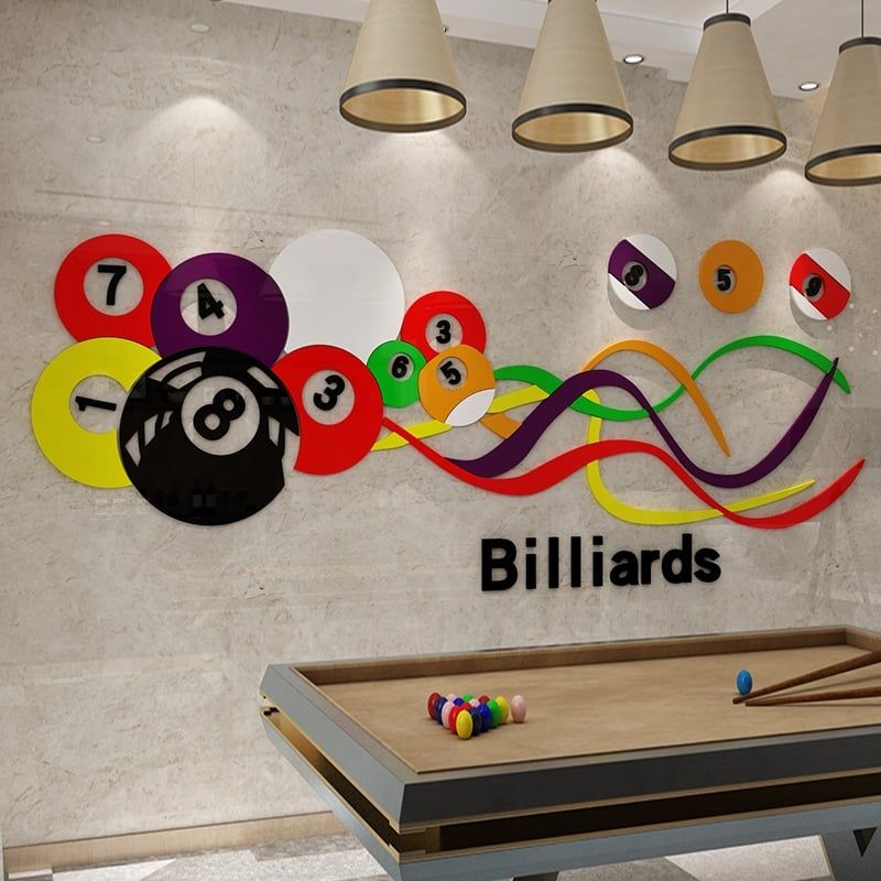 Tranh mica 3d dán tường mẫu tranh trang trí quán Bi-a, Billiard, Clb Bida, Cơ Thủ