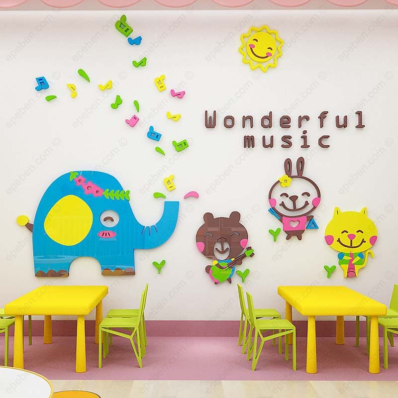 Tranh mica EPeBen dán tường nổi 3d hình thế giới âm nhạc cho bé decor trang trí mầm non, phòng cho bé