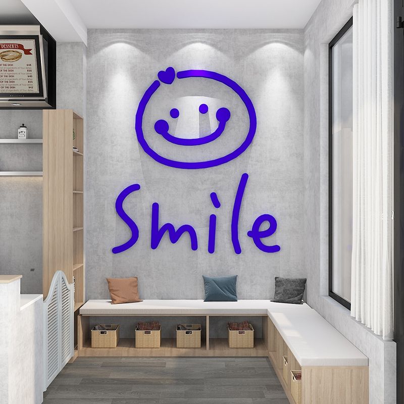 Tranh Mica 3d Dán Tường Chữ Smile Good Luck Sunny day Trang Trí Cửa Kính, Cửa Hàng, Quán Trà Sữa, Salon, Nail