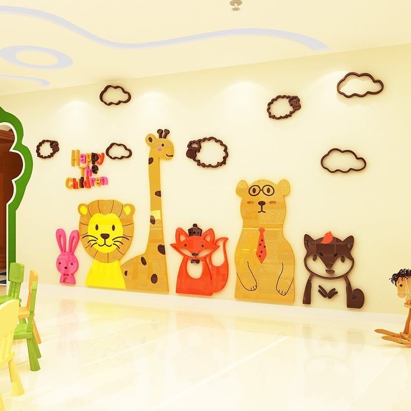 Tranh mica EPeBen dán tường nổi 3d hình những con vật đáng yêu trang trí phòng cho bé, mầm non, mẫu giáo, khu vui chơi