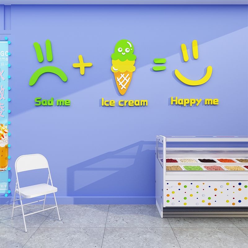 Tranh mica EPeBen dán tường nổi 3d hình mặt cười, cây kem trang trí cửa hàng kem, ice cream, quán trà sữa, trà chanh