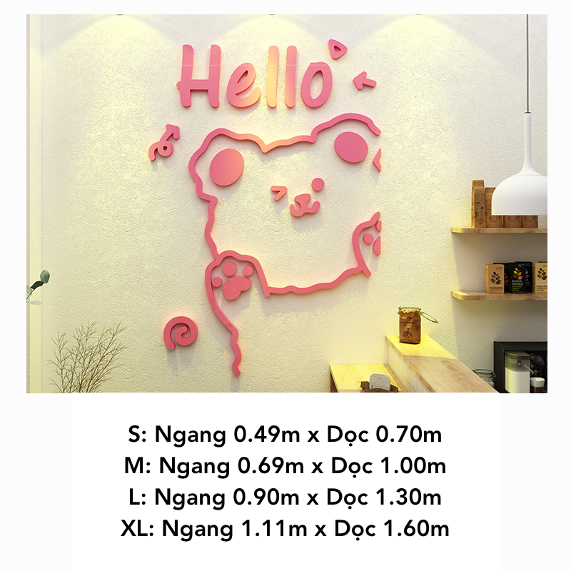 Tranh mica EPeBen dán tường nổi 3d hình Gấu Hello decor trang trí Quán Trà Sữa, Quán Bánh Ngọt