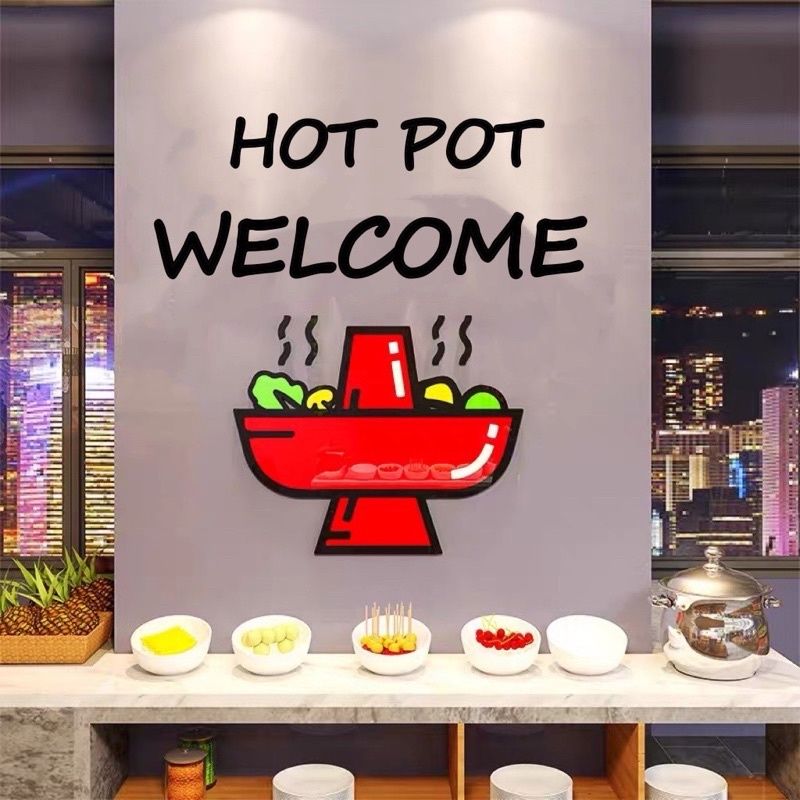 Tranh mica EPeBen dán tường nổi 3d hình nồi lẩu decor trang trí nhà hàng lẩu thịt nướng, hotpot, quán nhậu, nhà hàng