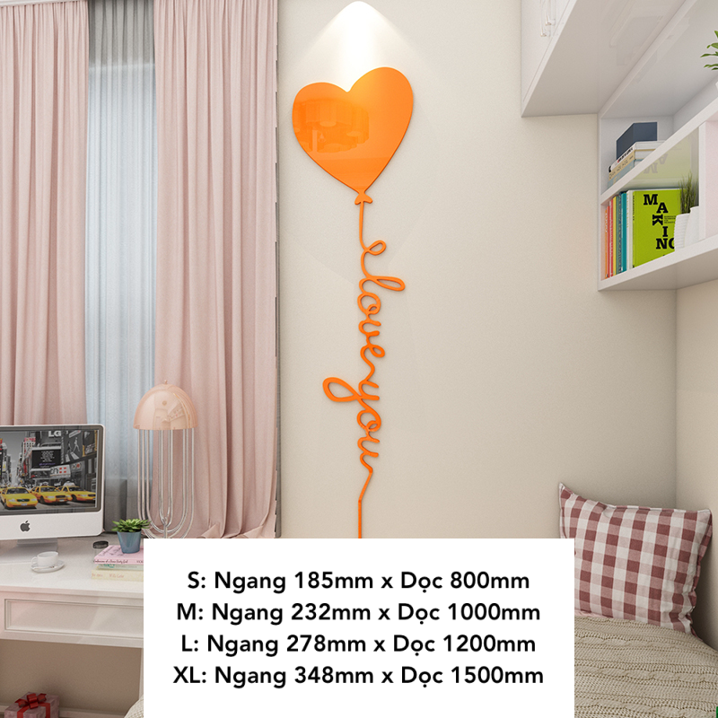 Tranh mica EPeBen dán tường nổi 3d hình I Love You Bóng Trái Tim decor trang trí Phòng Ngủ, Nhà Đẹp