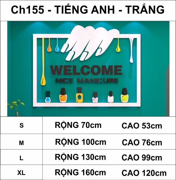 Tranh mica EPeBen dán tường nổi 3d hình Welcome decor trang trí cửa hàng nail, làm móng, tiệm làm đẹp