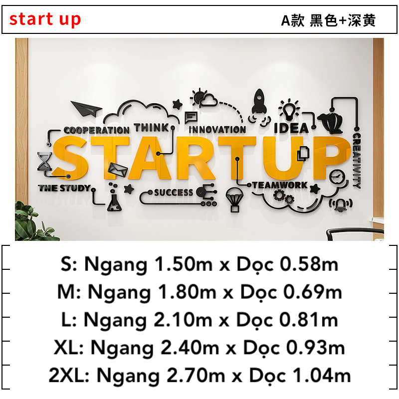 Tranh mica EPeBen dán tường nổi 3d hình Khẩu Hiệu khởi nghiệp ý tưởng start up idea decor trang trí Văn Phòng, Công Ty