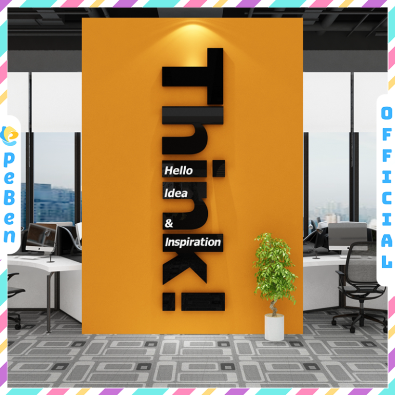 Tranh mica EPeBen dán tường nổi 3d hình Chữ Think Hello Idea decor trang trí Phòng Làm Việc, Phòng Gym, Phòng Học