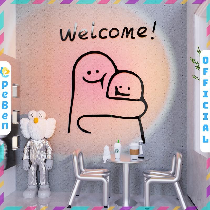 Tranh mica EPeBen dán tường nổi 3d hình Welcome! decor trang trí Quán Trà Sữa, Cửa Hàng