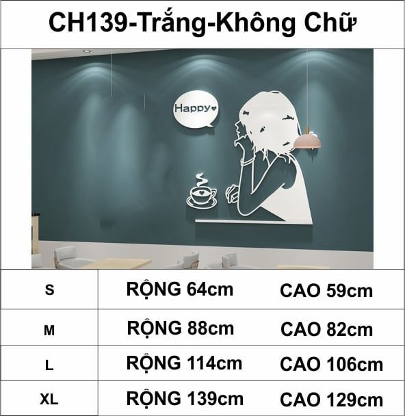 Tranh mica EPeBen dán tường nổi 3d hình cô gái vui vẻ Happy decor trang trí quán cafe, trà chanh, trà sữa