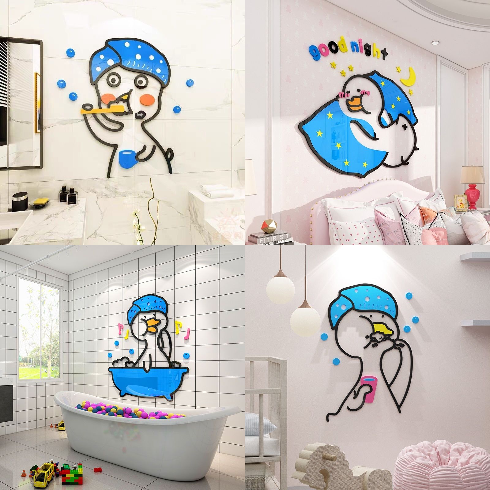 Tranh mica EPeBen dán tường nổi 3d hình vịt, ngỗng, decor trang trí phòng tắm, nhà tắm, khu vui chơi, công viên nước