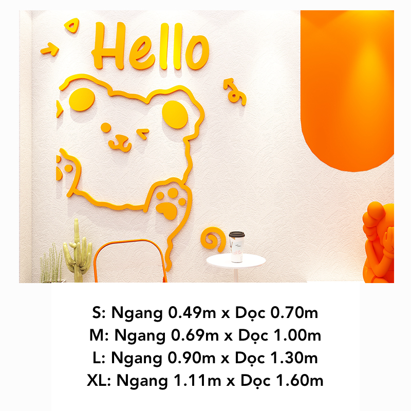 Tranh mica EPeBen dán tường nổi 3d hình Gấu Hello decor trang trí Quán Trà Sữa, Quán Bánh Ngọt