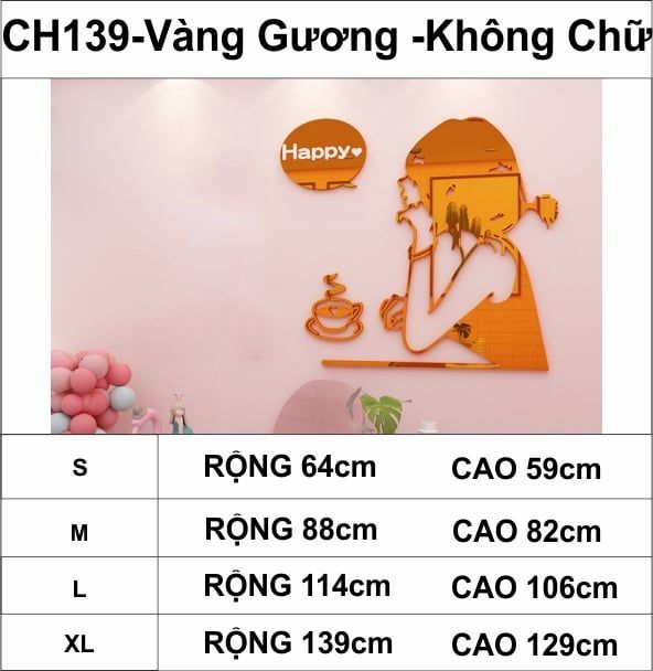 Tranh mica EPeBen dán tường nổi 3d hình cô gái vui vẻ Happy decor trang trí quán cafe, trà chanh, trà sữa