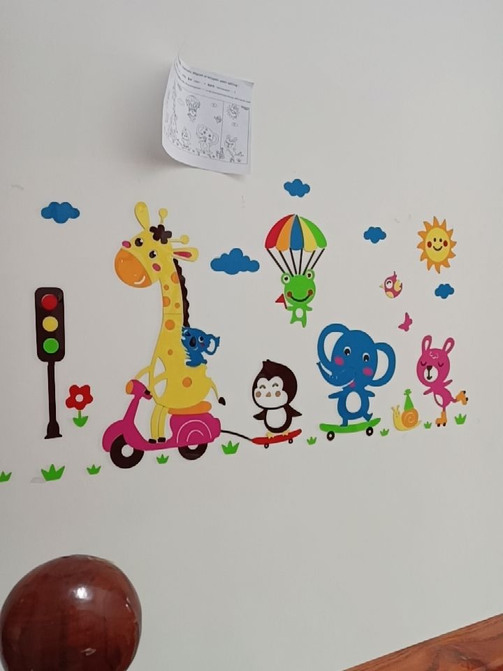Tranh mica EPeBen dán tường nổi 3d hình hươu, voi, thỏ, chim tham gia giao thông, decor trang trí phòng cho bé, mầm non