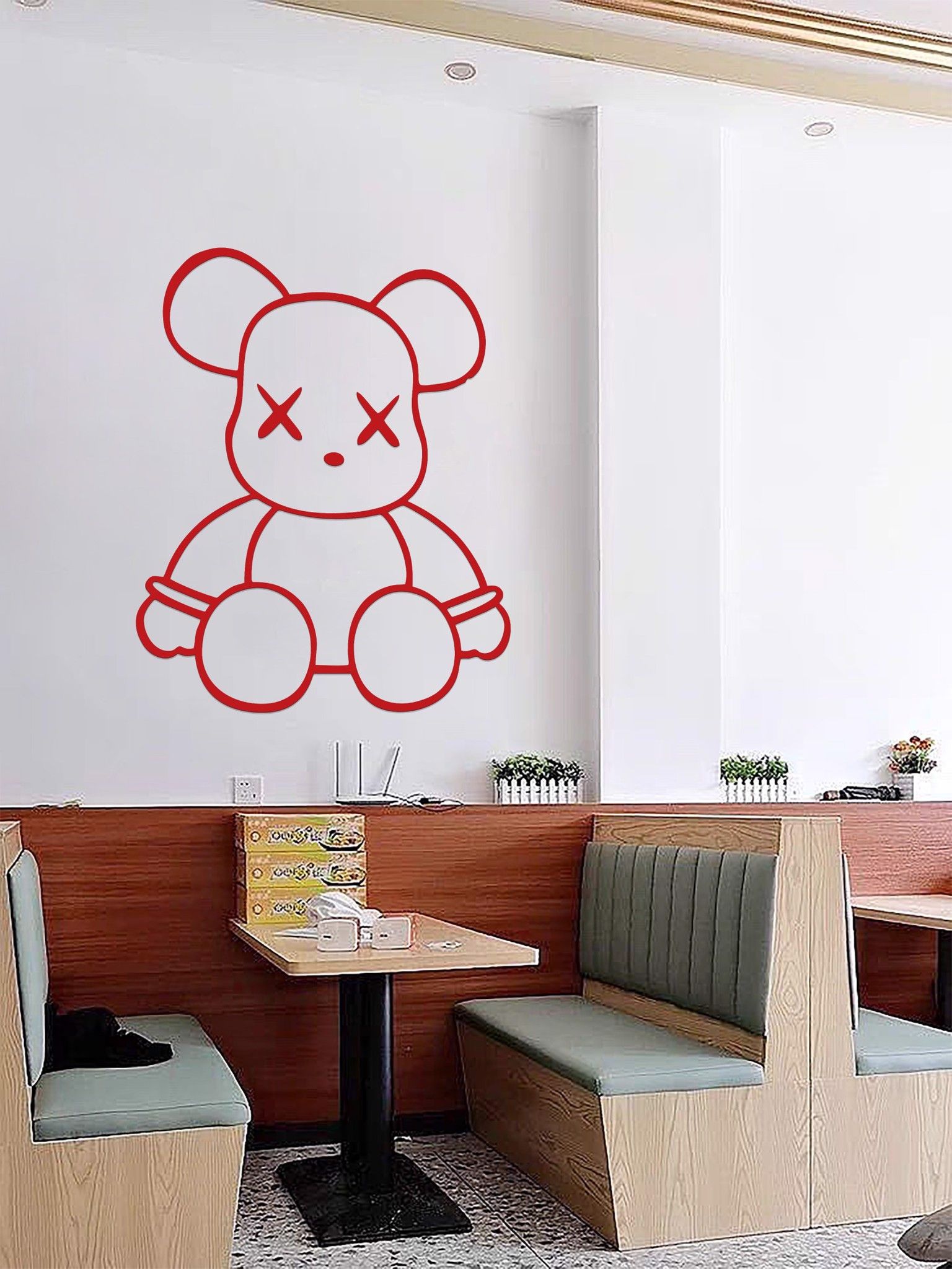 Tranh mica EPeBen dán tường nổi 3d hình gấu Kaws Bearbrick siêu ngầu, trang trí quán ăn, shop thời trang, spa làm đẹp