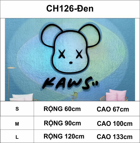 Tranh mica EPeBen dán tường nổi 3d hình mặt gấu Kaws Bearbrick ngầu, trang trí quán ăn, shop thời trang, spa làm đẹp
