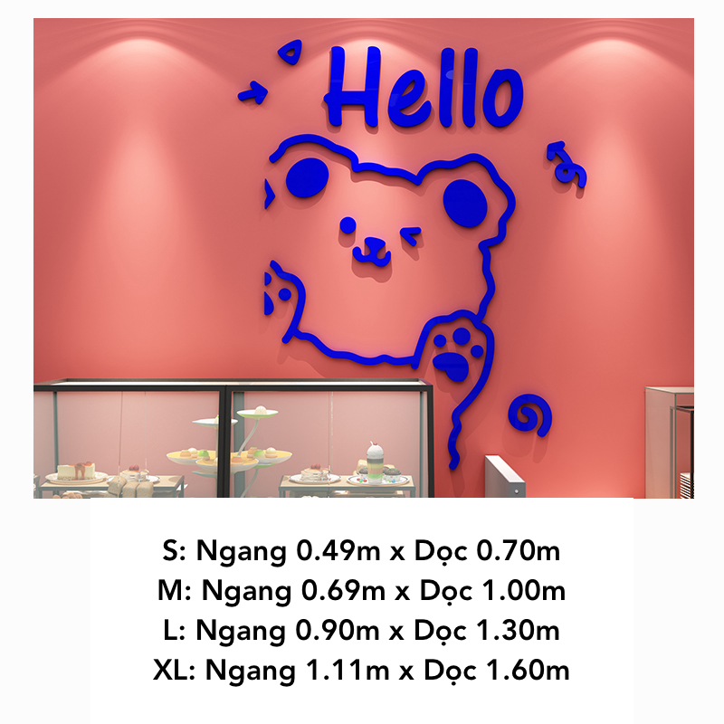 Tranh mica EPeBen dán tường nổi 3d hình Gấu Hello decor trang trí Quán Trà Sữa, Quán Bánh Ngọt