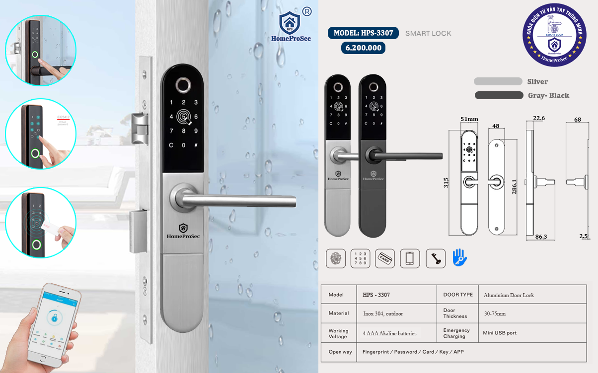 Khóa vân tay cửa nhôm HPS- 3307 (ttlock)