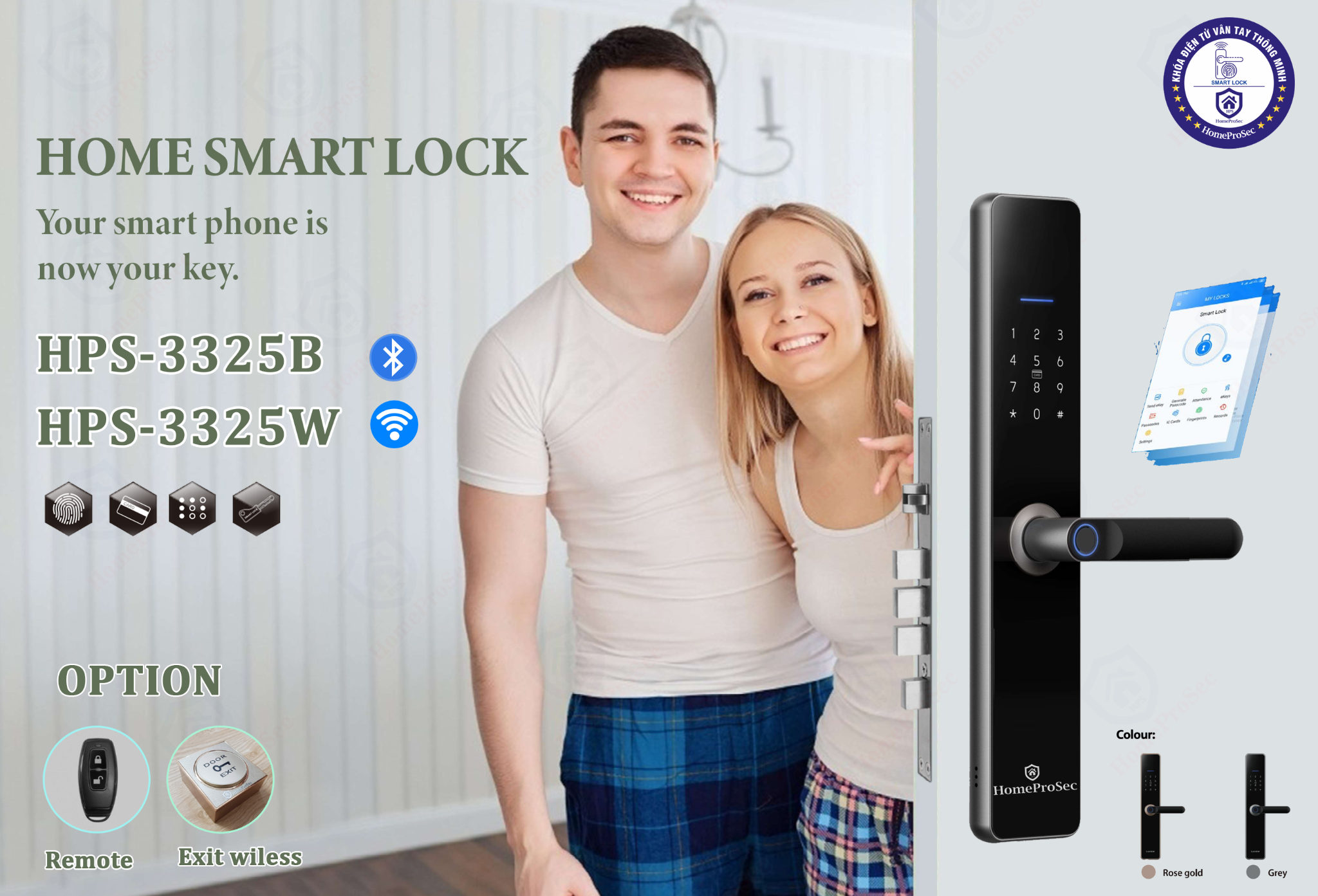 Khóa vân tay cửa gỗ HPS- 3325W (TTlock- Wifi)