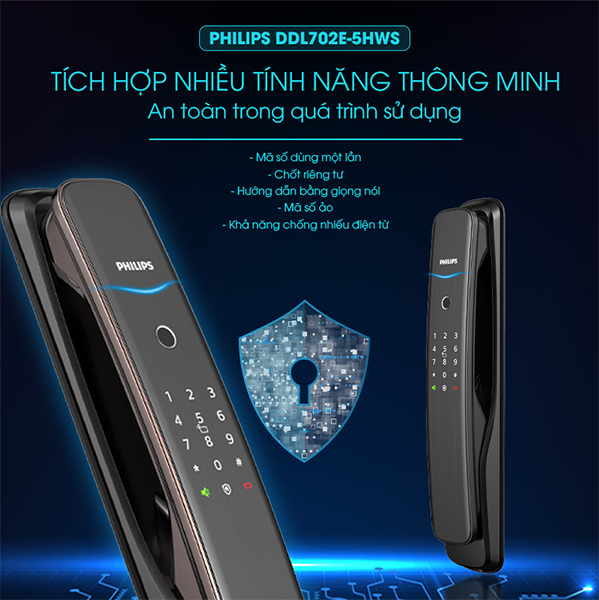Khóa cửa vân tay Philips DDL 702E-5HWS