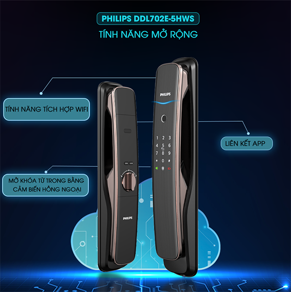 Khóa cửa vân tay Philips DDL 702E-5HWS