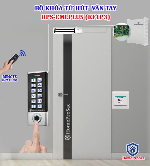 HPS- EMLPLUS ( KF1P3)- Bộ Khóa Từ Hút Vân Tay Thông Minh HomeProSec HPS- EMLPLUS ( KF1P3)