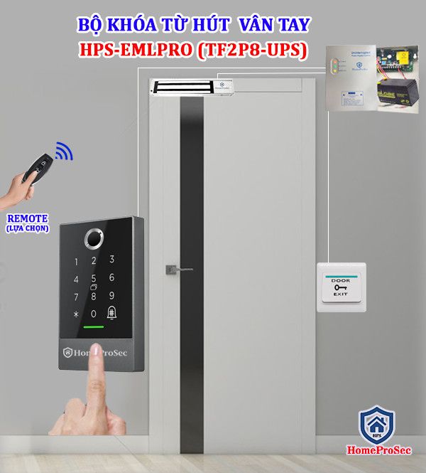 HPS- EMLPRO ( TF2P8 - UPS)- Bộ Khóa Từ Hút Vân Tay Thông Minh HomeProSec HPS- EMLPRO ( TF2P8 - UPS)