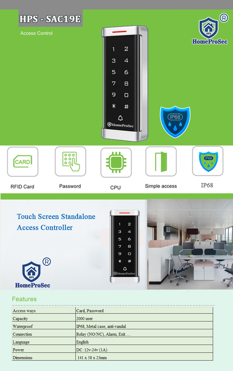 Đầu đọc Thẻ/ Mật mã ngoài trời HPS- SAC 19E