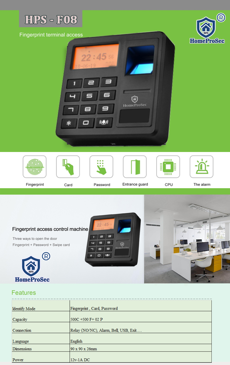 Vân tay trong nhà có màn hình HomeProSec HPS- F08