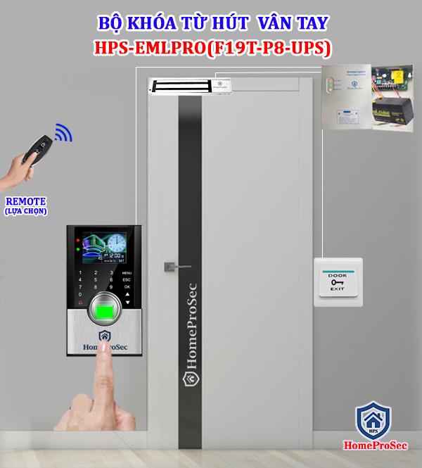 HPS- EMLPRO ( F19TP8-UPS)- Bộ Khóa Từ Hút Vân Tay Thông Minh HomeProSec HPS- EMLPRO ( F19TP8 - UPS)