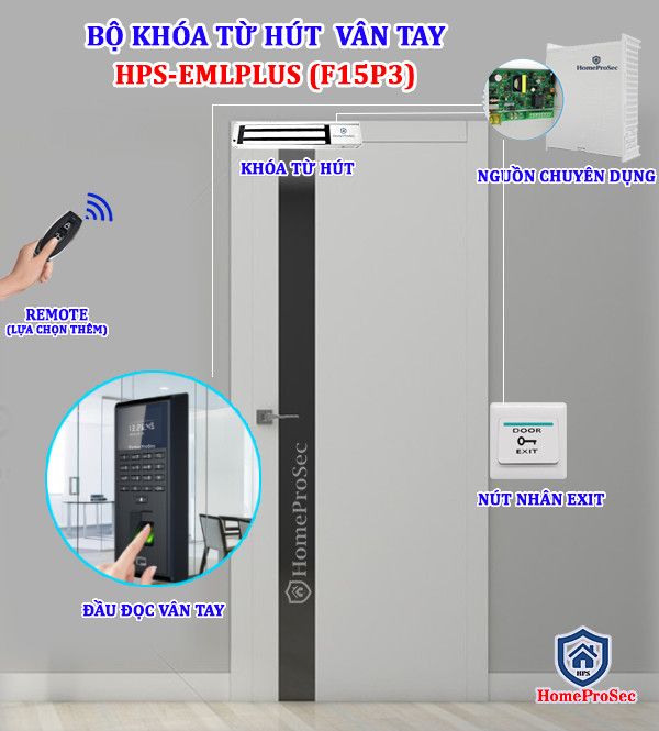 Bộ Khóa Từ Hút Vân Tay HPS- EMLPLUS ( F15P3)