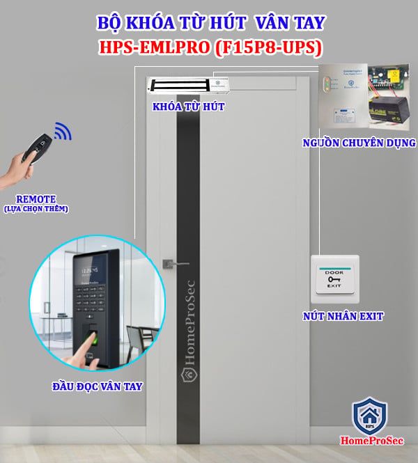 Bộ Khóa Từ Hút Vân Tay HPS- EMLPRO ( F15P8-UPS)