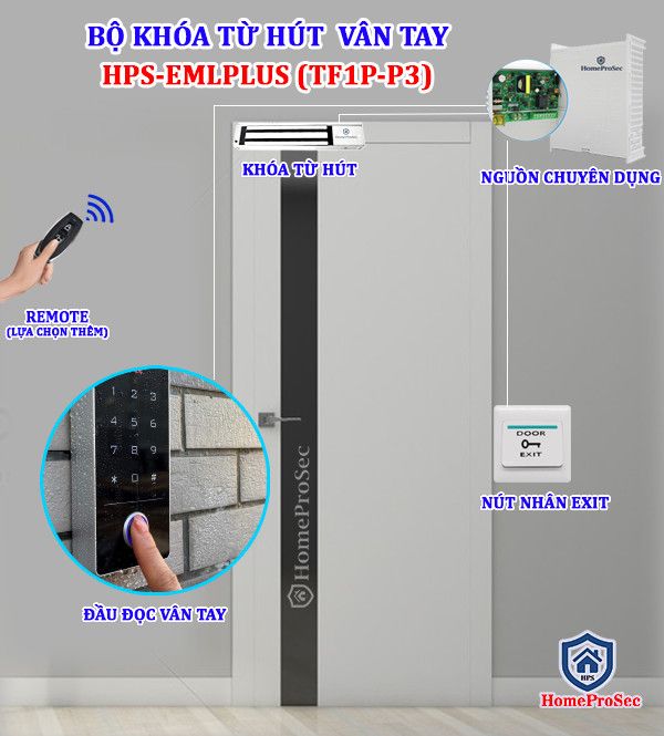 Bộ Khóa Từ Hút Vân Tay HPS- EMLPLUS ( TF1PP3)