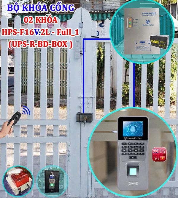 Khóa cổng vân tay 2 khóa HPS- F16V- 2L- FULL-1( UPS- R- BD- BOX)
