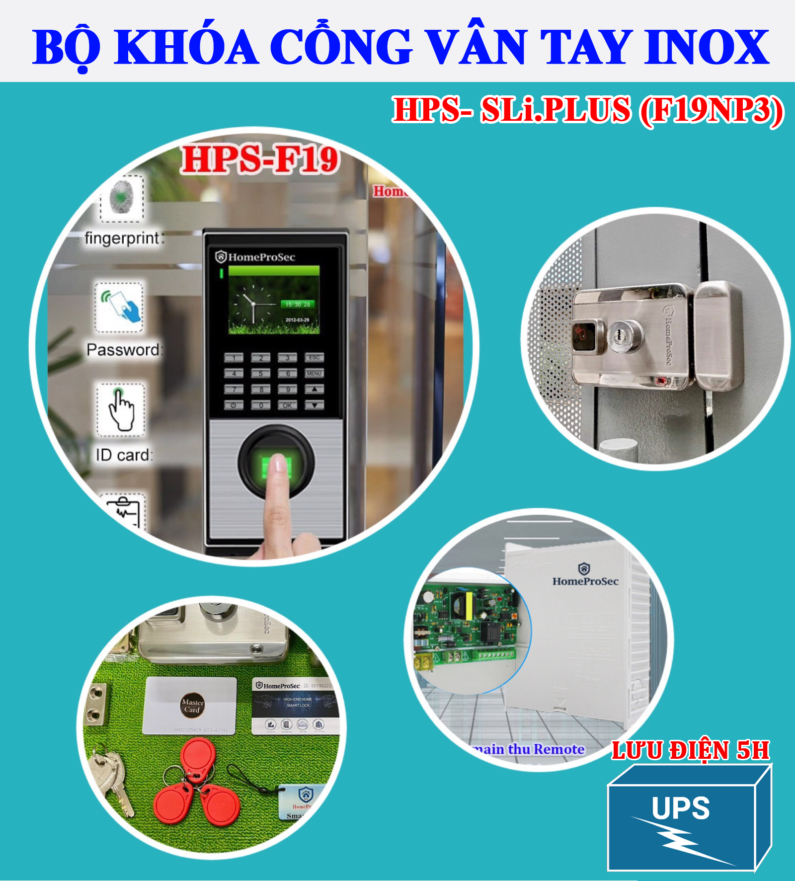 Bộ khóa cổng Vân Tay inox HPS- SLIPLus ( F19NP3)