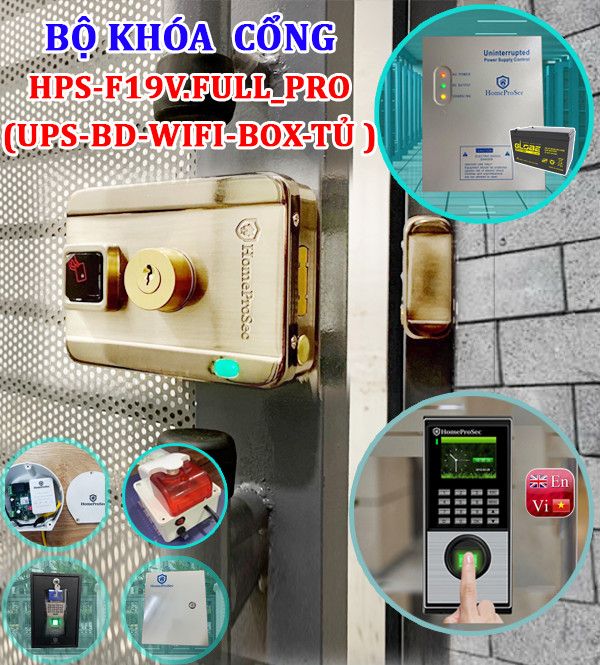  Khóa cổng vân tay nhà trọ HPS- F19VFULL PRO (  UPS-  BD- BOX- WIFI- TU) 