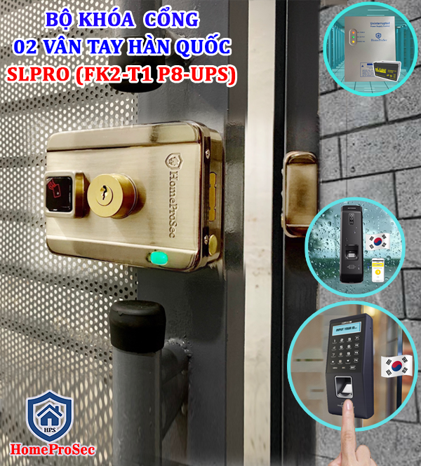 Bộ khóa cổng vân tay nhà trọ Hàn Quốc -Made in Korea ( FK2-T1 P8-UPS)