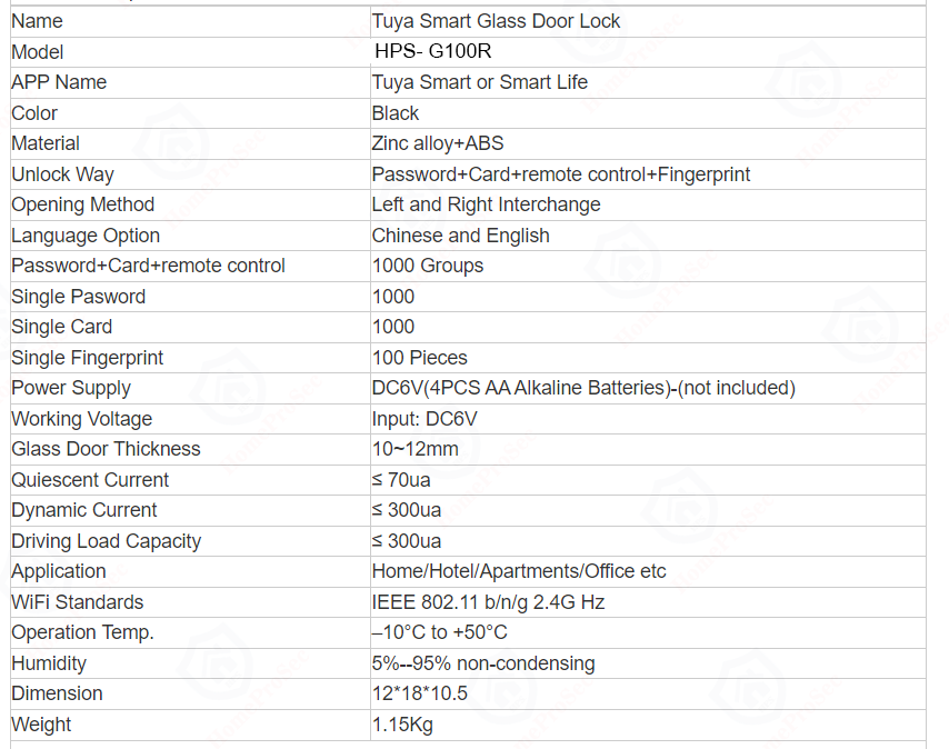  Khóa vân tay cửa kính- APP G100R (Tuya) 