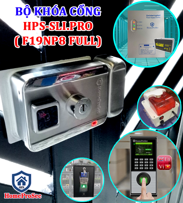 Bộ khóa cổng vân tay inox HPS- SLIPRO ( F19NP8-UPS FULL)